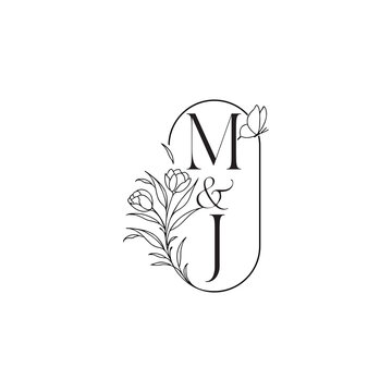 caligraphic style monogram luxury minimalist logo design MJ wedding initial concept alphabet letter
