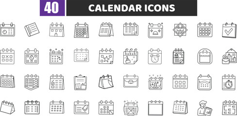 Calendar and Schedule Line Icons Vector Set