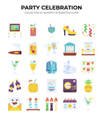 Party Celebration Icons. 25 Flat Style Icons for Festive Events