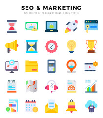 SEO & MARKETING elements. Flat web icon set. Simple vector illustration.