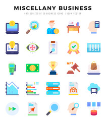 Miscellany Business Icons Pack Flat Style. Vector illustration.