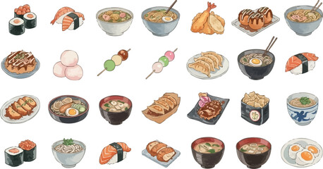 Cute cartoon vector illustration of Japanese food