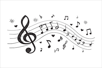 Sheet music with treble clef and notes silhouette