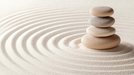 Zen Garden Stones Stacked on Sand  Tranquility  Peace  Balance