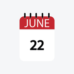 22 june calendar june calendar vector illustration