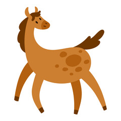 Cute Horse with Appaloosa Spotted Coat, Brown Body and Dark Mane and Tail Isolated on White. Adorable Dappled Chestnut Pony Perfect for Farm, Kids and Animal Design Projects