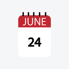 24 june calendar june calendar vector illustration