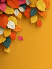 Fototapeta premium Autumn leaves hanging on soft pastel color background stimulating autumn seasonal beauty.