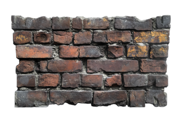 Detailed close up of an old weathered brick wall texture isolated on transparent background
