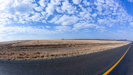 Travel Driving Highway Wide Dry Expanse Arid Farming Landscape