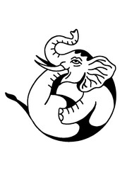 Stylized circular elephant illustration, simple line art design
