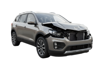 Damaged SUV with significant front-end collision damage, highlighting accident impact and insurance claim scenarios for automotive industries and insurance agencies
