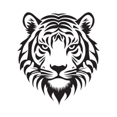 Tiger Head Silhouette, Wild Animal Clip art Vector, Minimalist Tiger Head Silhouette Illustration, Tiger Head Black Silhouette