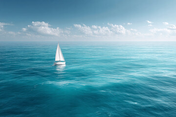 Obraz premium Sailboat on a serene ocean, sailing on calm waters under a clear sky, symbolizing freedom and adventure.