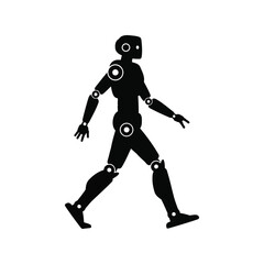 Futuristic humanoid robot in silhouette walking with articulated joints for ai and robotics concepts vector