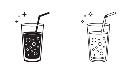 Drink with straw outline icons, transparent background
