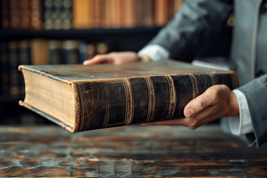 A Person Holding an Old, Leather-Bound Book
