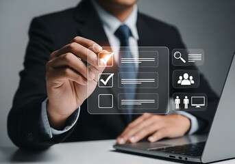 Businessman checking off tasks on digital checklist