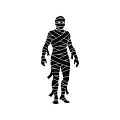 Silhouette of a mummy wrapped in bandages standing front facing on halloween vector