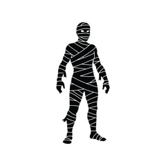 Silhouette of a mummy figure wrapped in bandages for halloween or spooky themed designs vector
