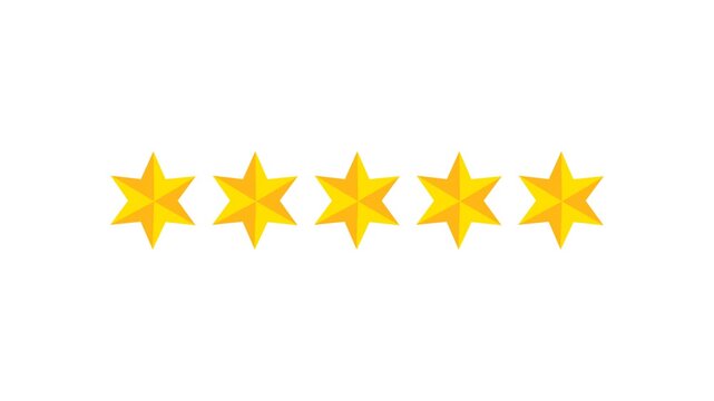 Five star rating and feedback animation. 4k customer reviews video.Golden star icon