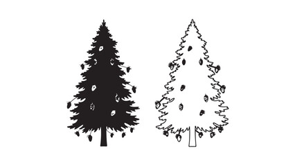 Evergreen trees outline and silhouette with transparent background