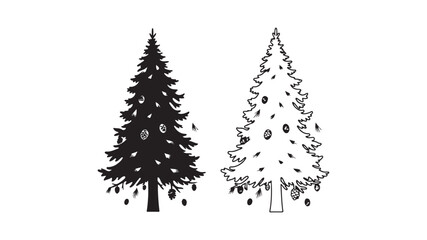 Obraz premium Evergreen trees with pine cones, black and white