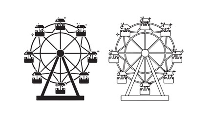 Ferris wheel outline and silhouette with transparent background