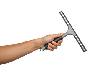 Obraz premium Effortless cleaning concept with hand holding squeegee, modern housekeeping tool for spotless surfaces, streamlining chores for a sparkling home, efficient cleaning solution