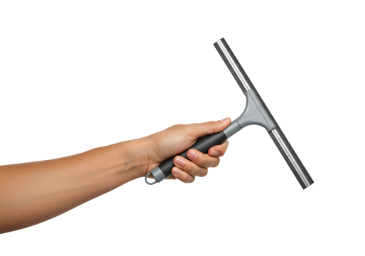 Effortless cleaning concept with hand holding squeegee, modern housekeeping tool for spotless surfaces, streamlining chores for a sparkling home, efficient cleaning solution