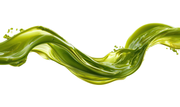 Green liquid in a dynamic, flowing wave against black background