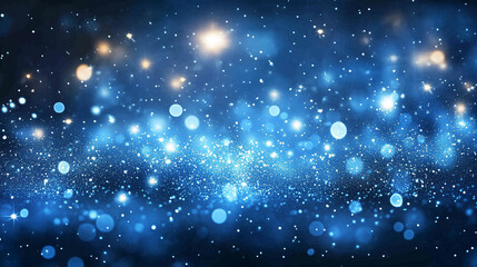 Obraz premium Blue Winter Background with Sparkling Snow and Glittering Bokeh Lights