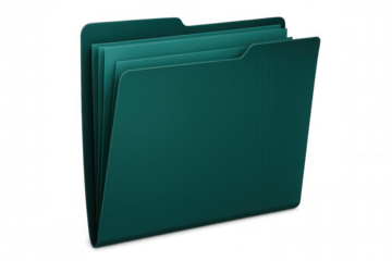 Green file folder holding multiple documents, positioned against transparent backdrop, representing professional document storage and systematic organization
