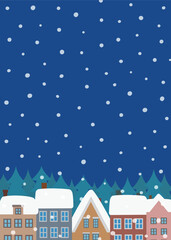 クリスマス素材　北欧　雪降る街　