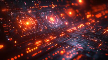 Obraz premium Futuristic Circuit Board with Glowing Orange Digital Patterns