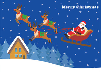 クリスマス素材　トナカイとサンタクロース　雪