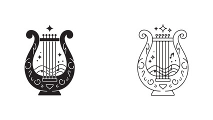 Lyre musical instrument outline pair with transparent background