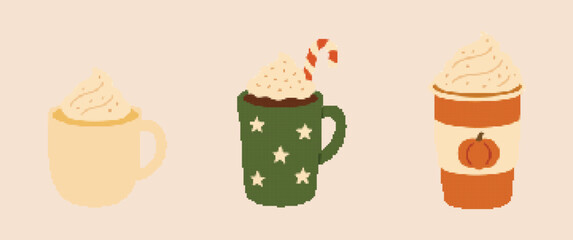 Warm beverage collection whipped cream cocoa star mug and small dessert