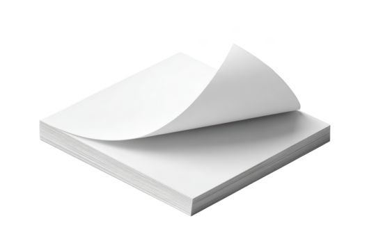 A stack of blank, white paper, with one corner page being lifted up