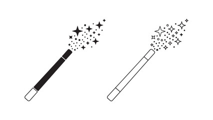 Magic wand with sparkling stars with transparent background