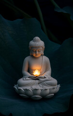 Buddha statue, candle, lotus flower