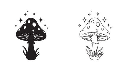 Magical mushroom with sparkling details with transparent background