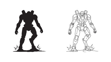 Robot character outline and silhouette design