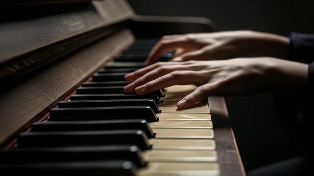 Playing Piano Keys Close Up Music Practice at Home