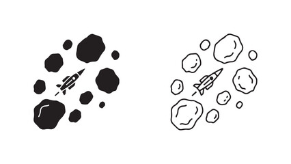 Rocket ship exploring asteroid field