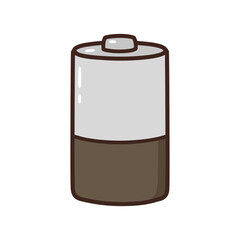 Battery cartoon illustration depicting low power showing a charge level indicator against a white background ideal for illustrating technology issues and energy conservation.