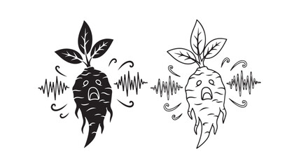 Root vegetable character with sound waves with transparent background