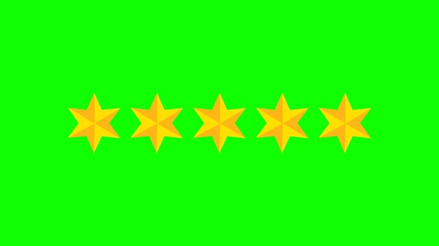 Green Screen five star rating and feedback animation. 4k customer reviews video.