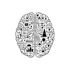 conceptual brain with data visualization icons for neuroscience illustrating big data analysis and artificial intelligence in neural networks