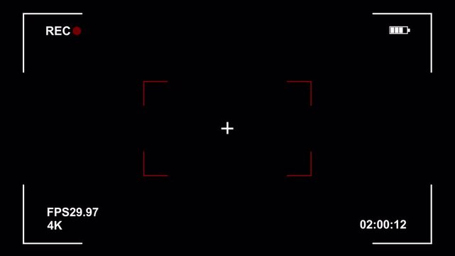 Video camera viewfinder recording screen overlay with HD format. Camera recording screen horizontal overlay template, screen interface of video recorder with 4k alpha channel